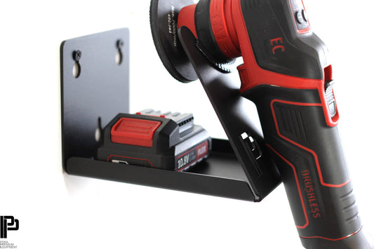 Percha Poka Premium para pulidora pequeña con práctico estante para pilas