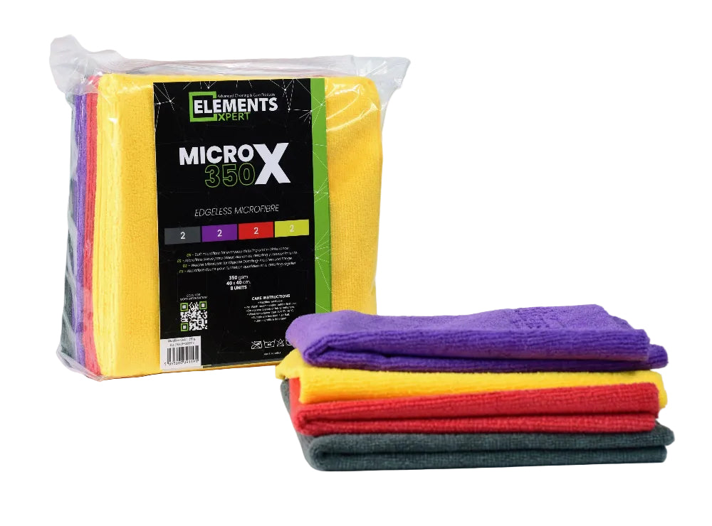 Elements Xpert MICRO X 350 | Mixed Colours | 350gsm Premium Microfibre Cloth | 8 Pack