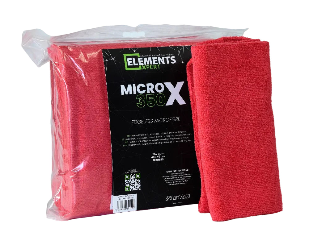 Elements Xpert MICRO X 350 | Red | 350gsm Premium Microfibre Cloth | 10 Pack